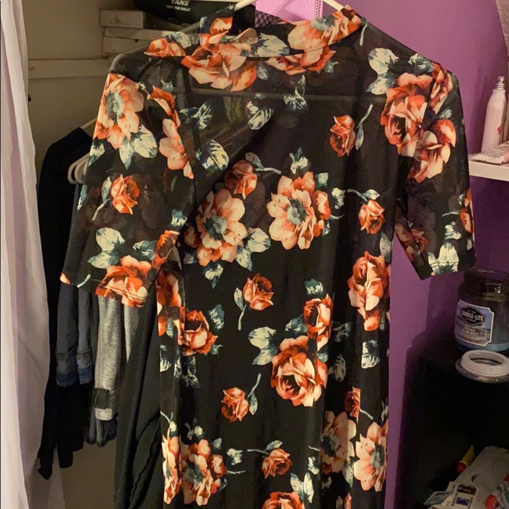 see through flower print dress